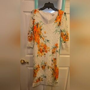 Eva Mendes Floral Lace Dress - Orange and White